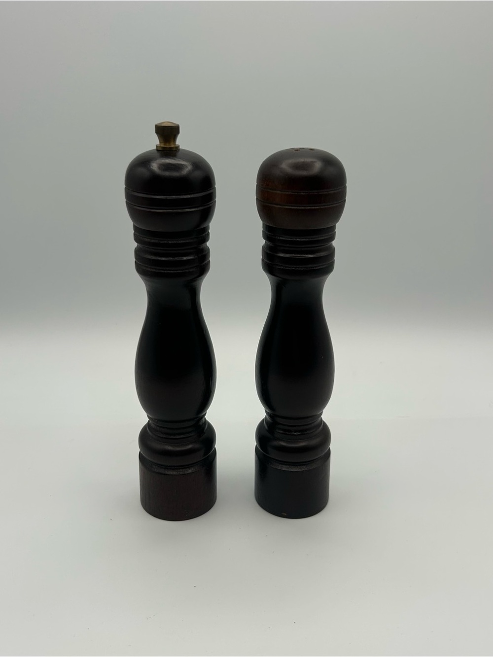 Vtg Wooden Salt Shaker & Pepper Mill Set 7”T x 1.5”W Skinny Japan MCM Never Used